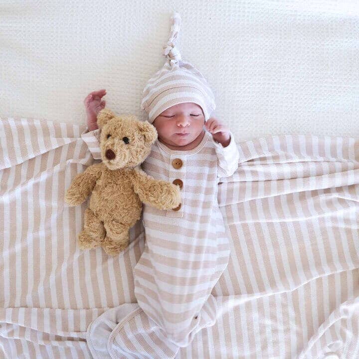 Latte Stripes Knot Gown Set