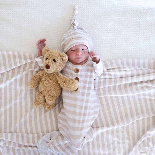Latte Stripes Knot Gown Set