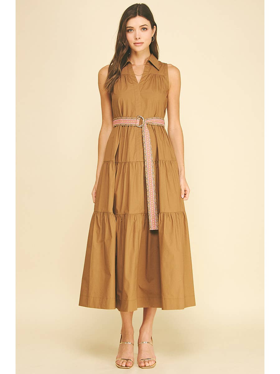 Mocha Belted Midi Dress