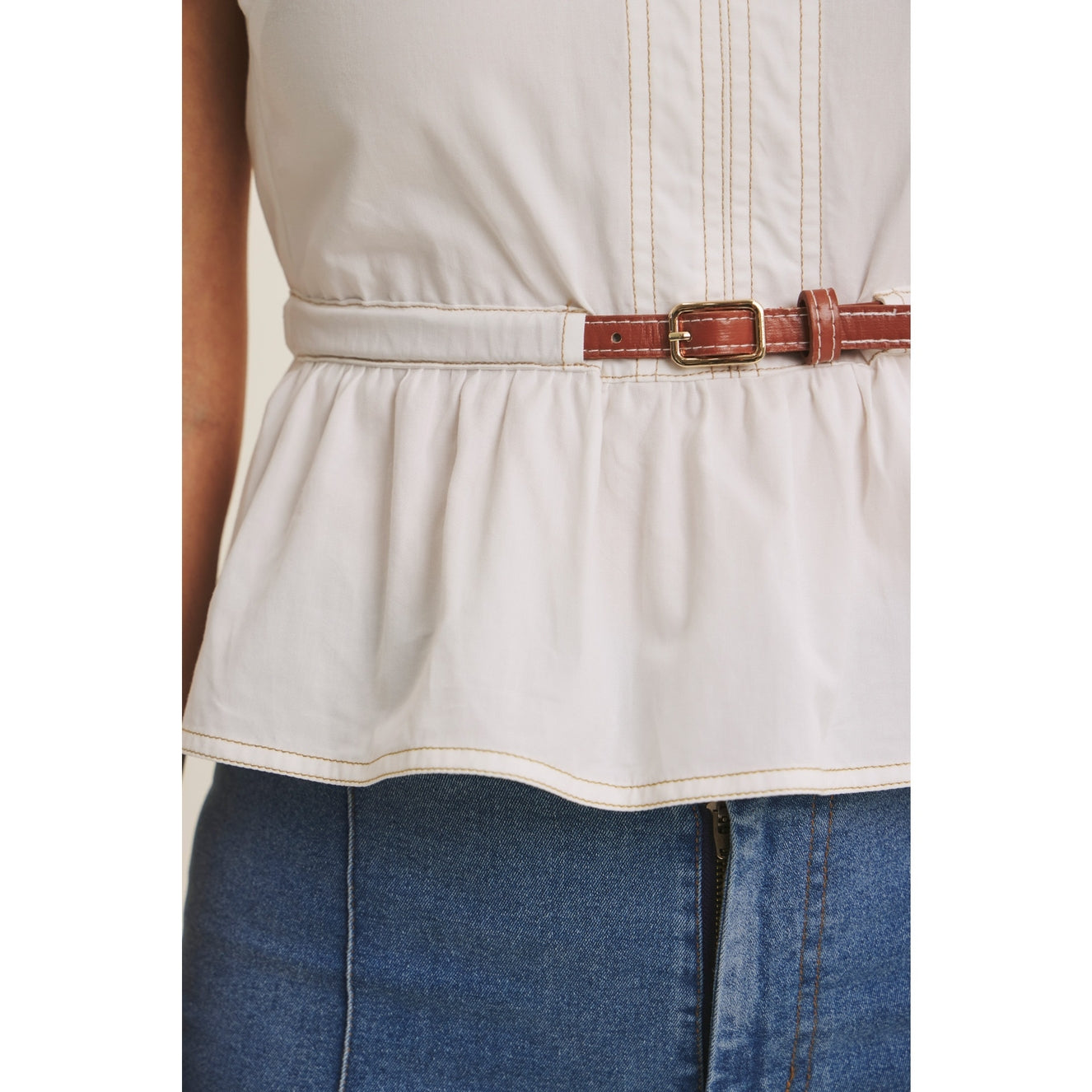 Off White Belted Top
