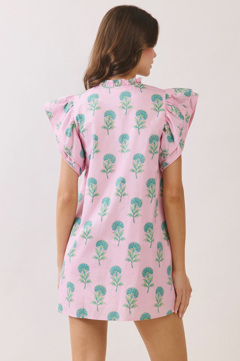Pink Floral Button Dress