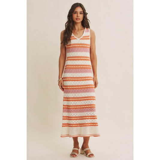 Multi Stripe Crochet Sweater Dress