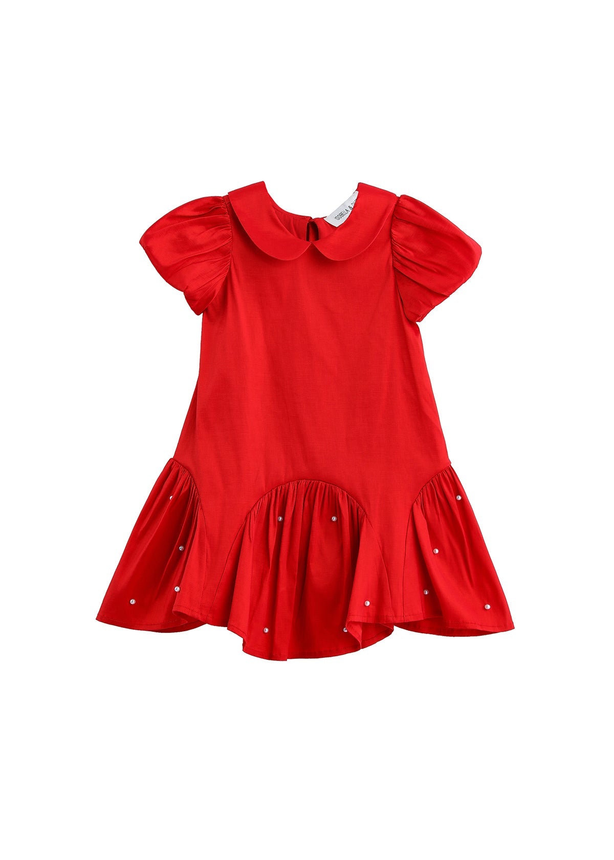 Red Pearl Embellished Drop Waist Dress