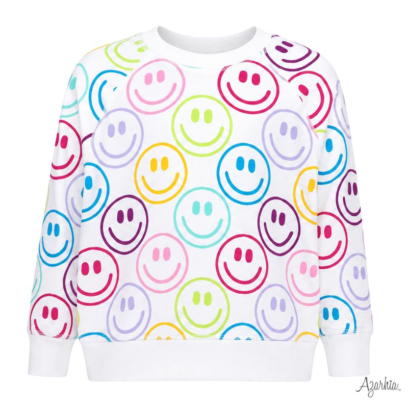 Bright Smiley Faces White Oversized Sweatshirt