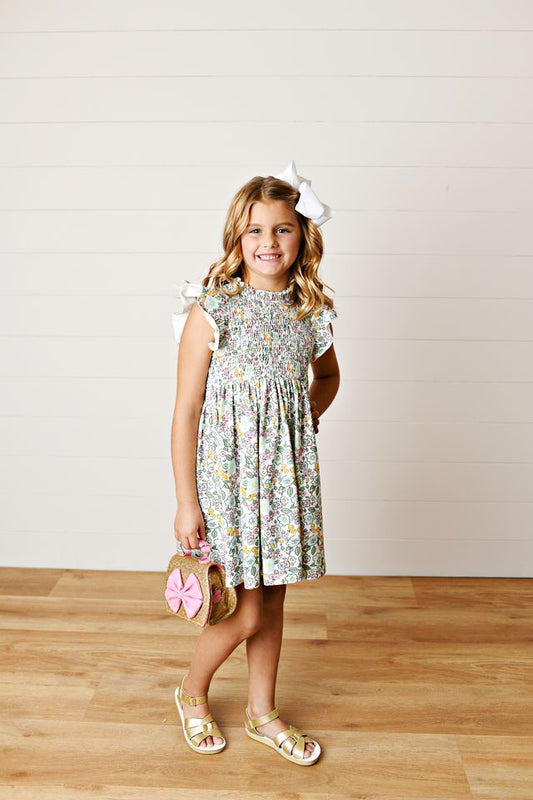 Floral Smocked Flutter Dress