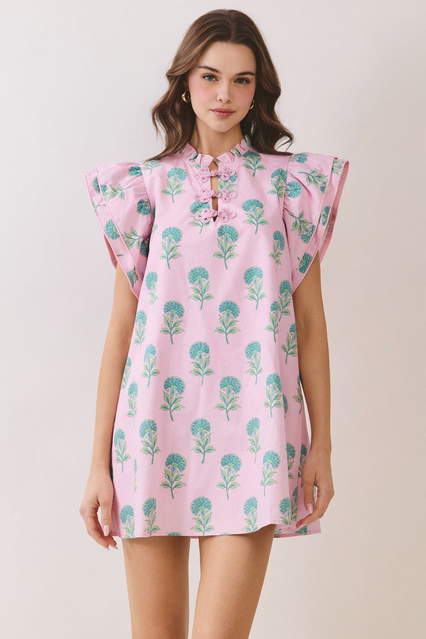 Pink Floral Button Dress