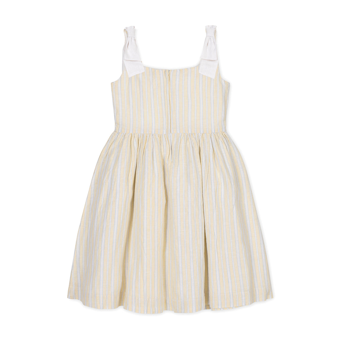 Sunlit Stripe Linen Bow Shoulder Dress