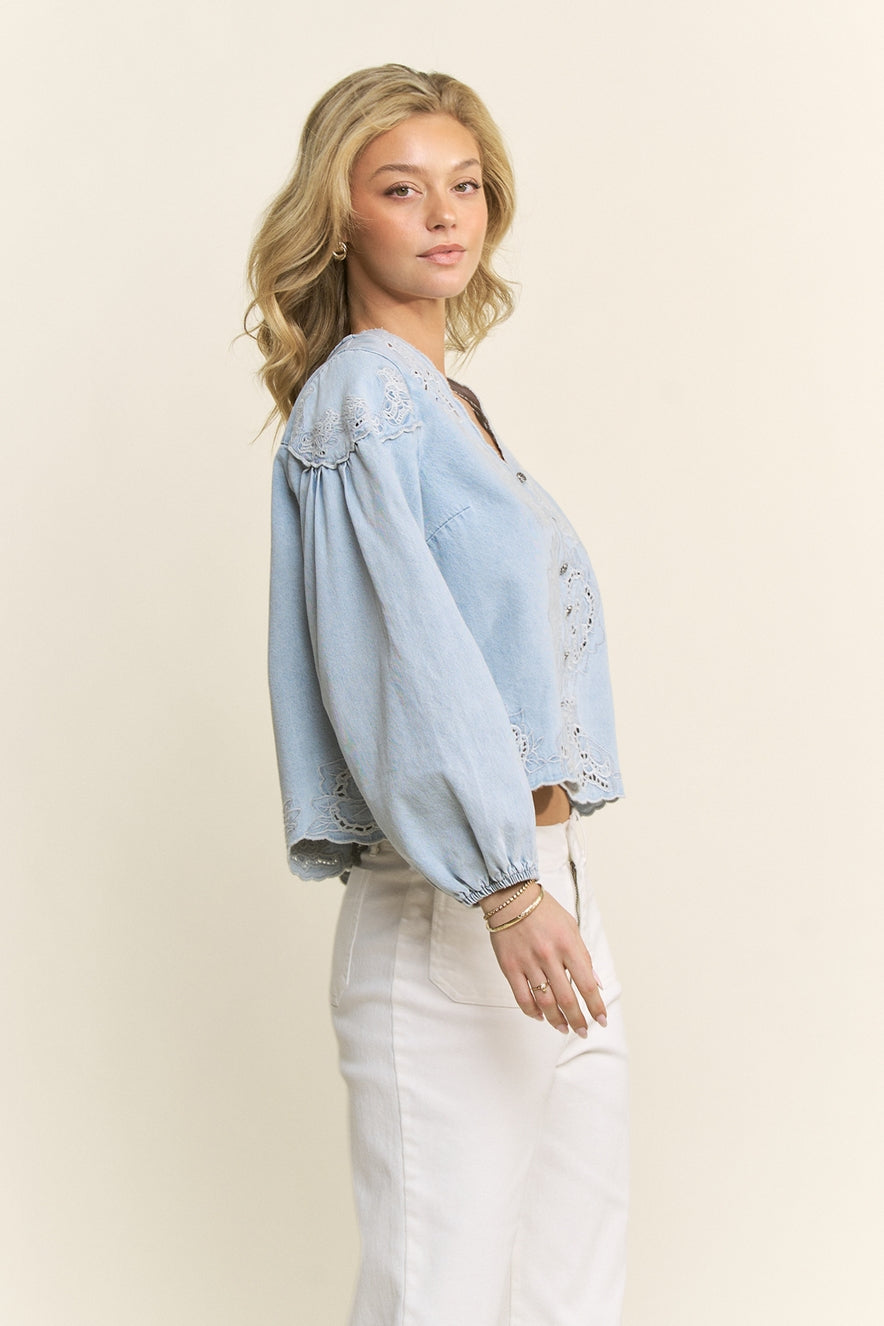 Embroidered Denim Button Down