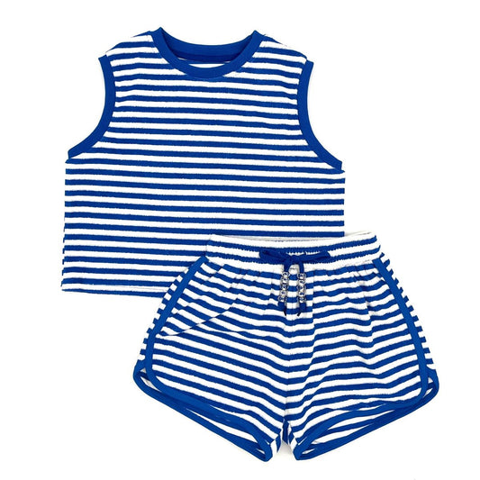 Royal Blue Striped Terry Short Set