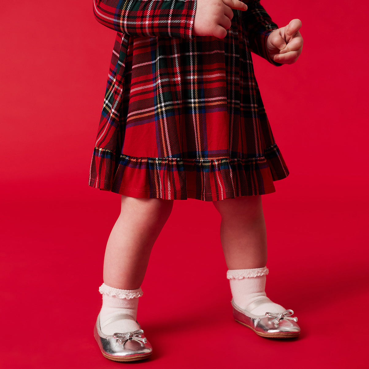Red Tartan Plaid Twirl Bodysuit Dress