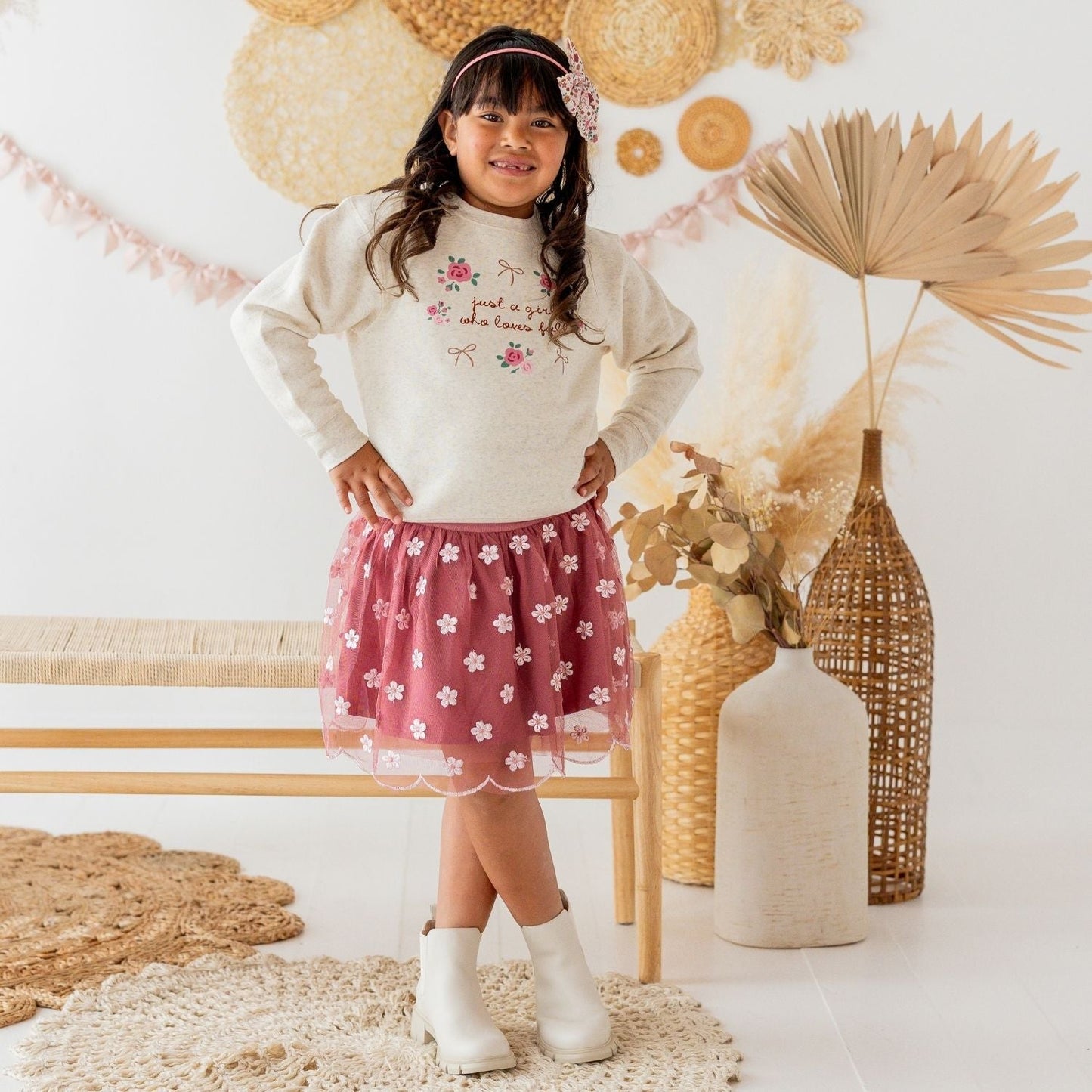 Berry Floral Embroidered TuTu Skirt
