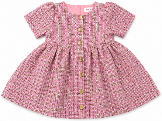 Pink & Gold Tweed Dress
