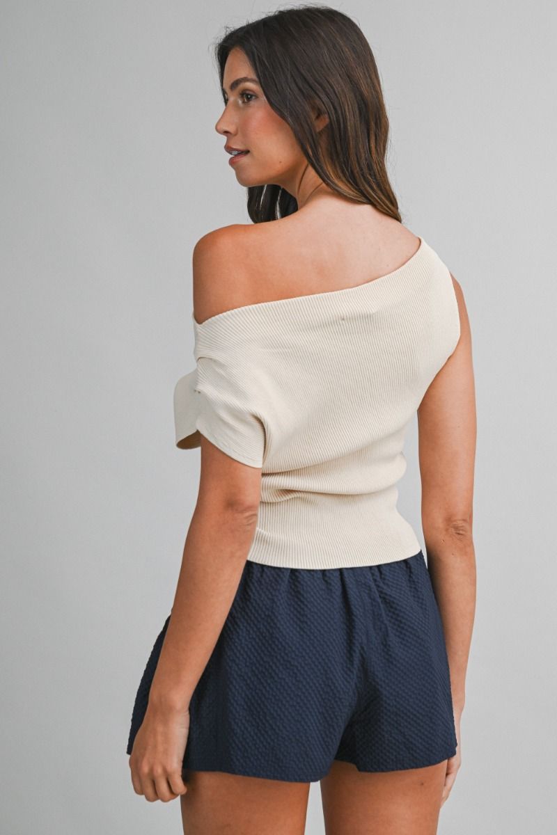 Taupe One-Shoulder Rib Knit Top