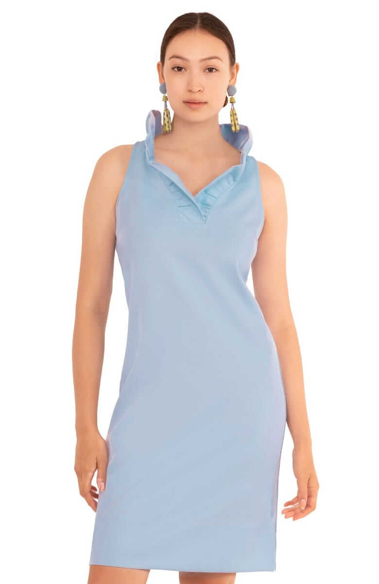 Periwinkle Jersey Ruffneck Sleeveless Dress