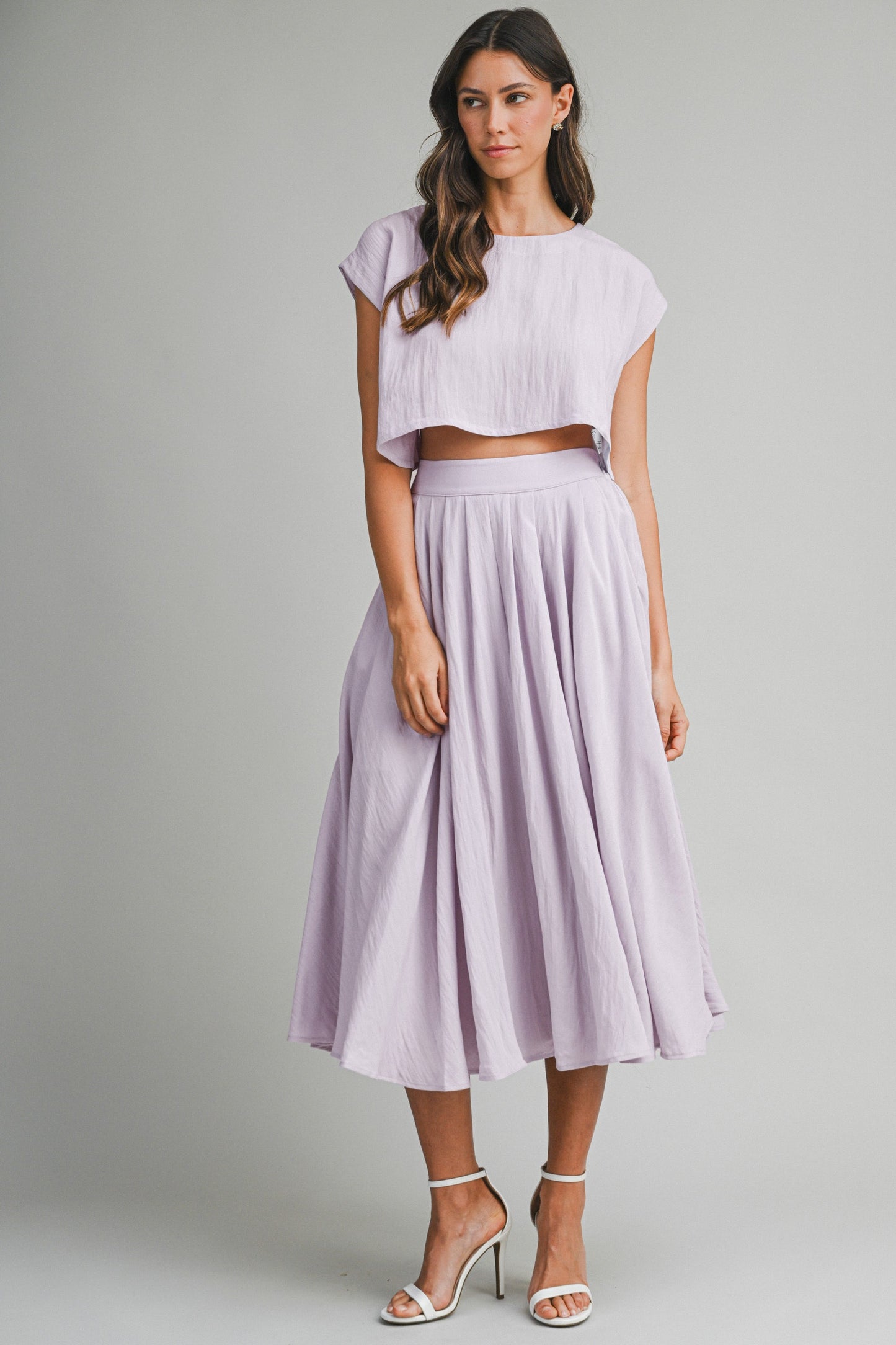 Top And Midi Skirt Set - Dusty Lavender
