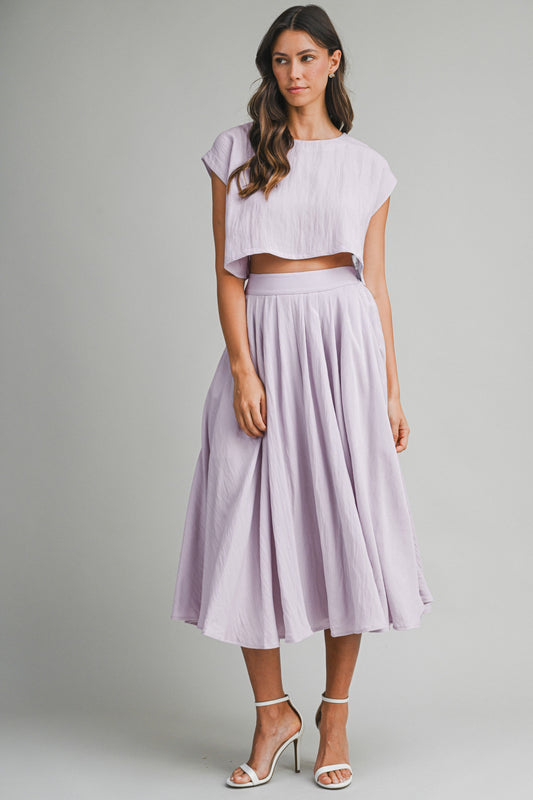 Top And Midi Skirt Set - Dusty Lavender