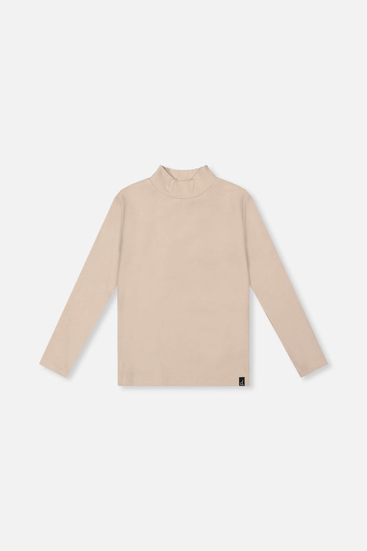 Beige Brushed Rib Mock Neck Top