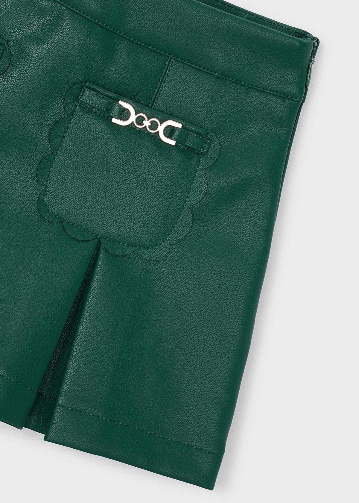 Green Pleat Faux Leather Skirt