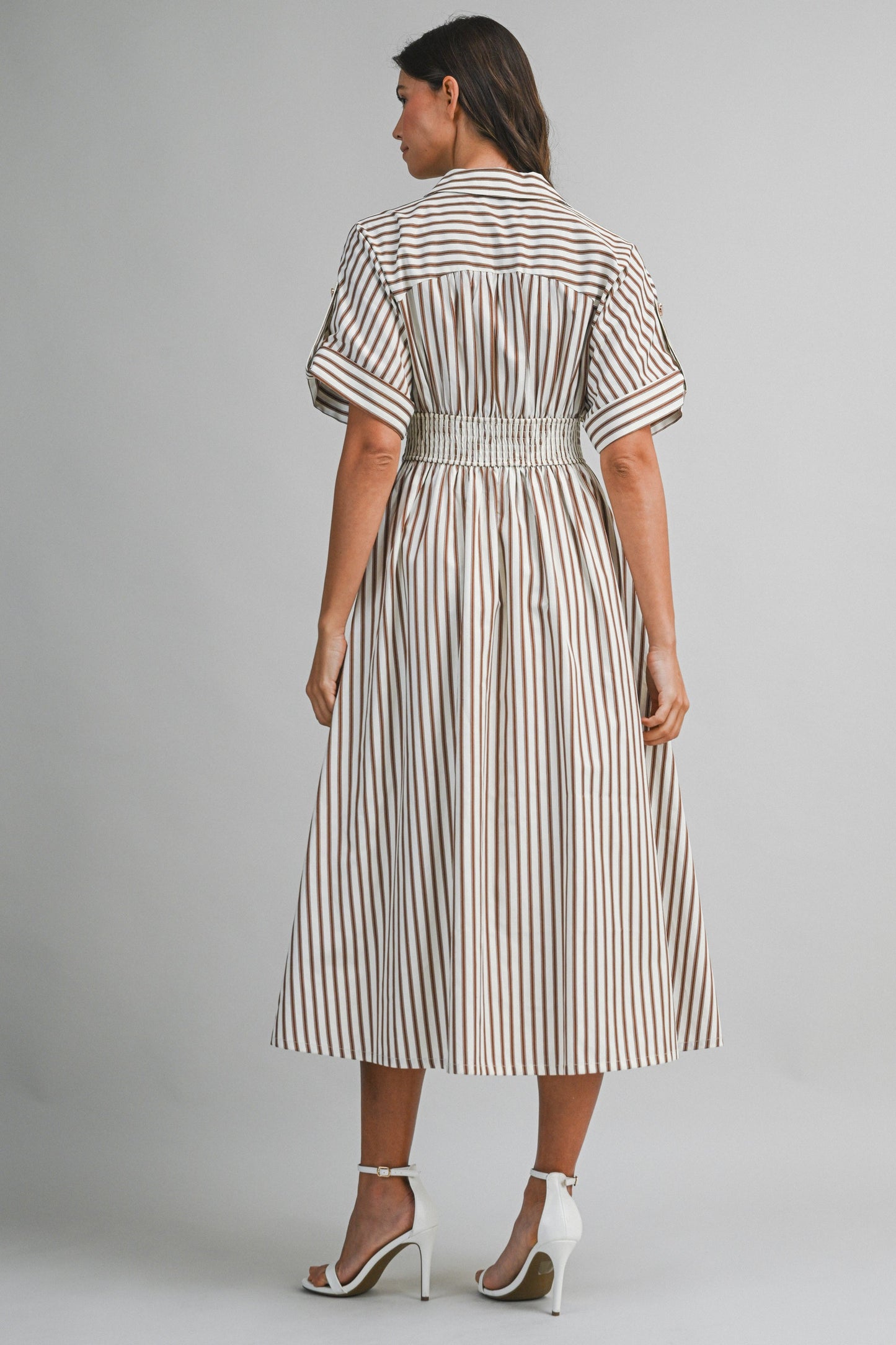 Brown Stripe Fitted Midi Dress