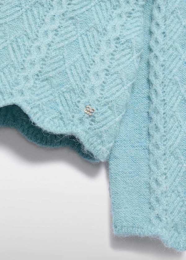 Blue Wavy Openwork Sweater
