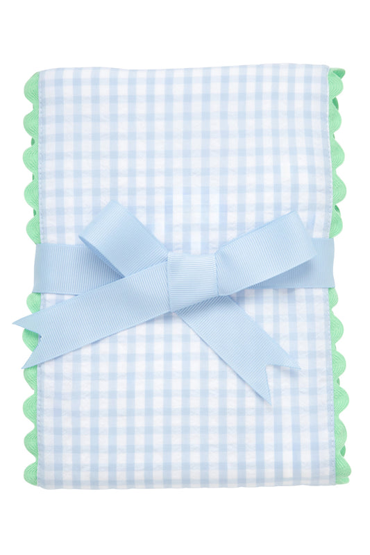 Big Check Fancy Fabric Burp Blue W/ Green