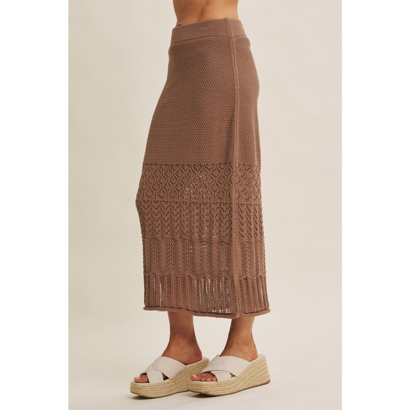 Mocha Pointelle Sweater Midi Skirt