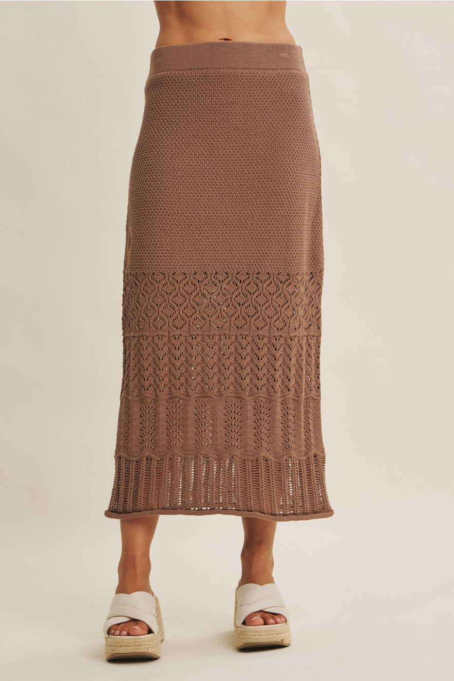 Mocha Pointelle Sweater Midi Skirt