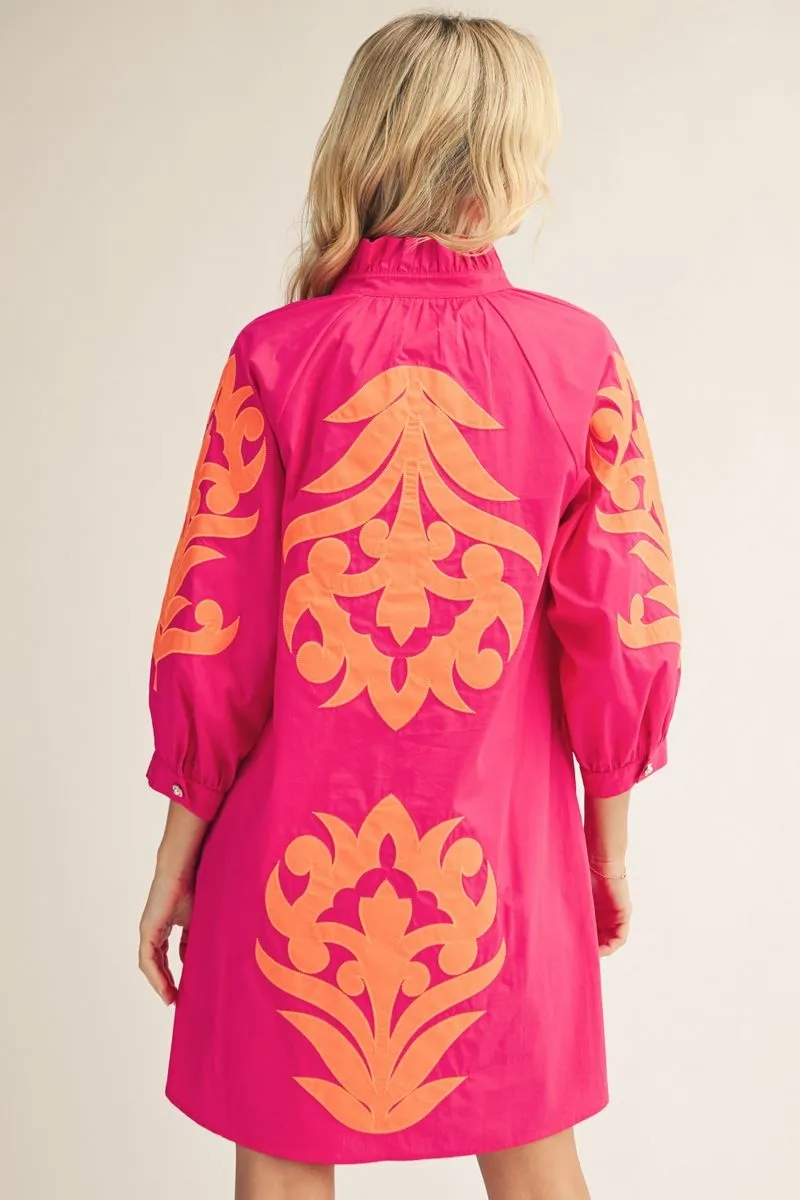 Fuchsia/Orange Baroque Floral Dress