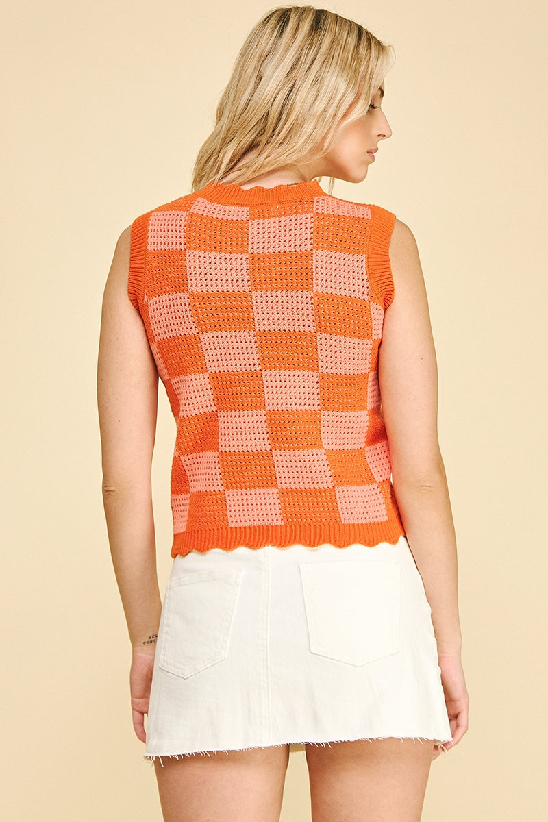 Orange Colorblock Knit Tank