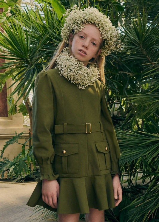 Olive Belted Dress W/ Pockets