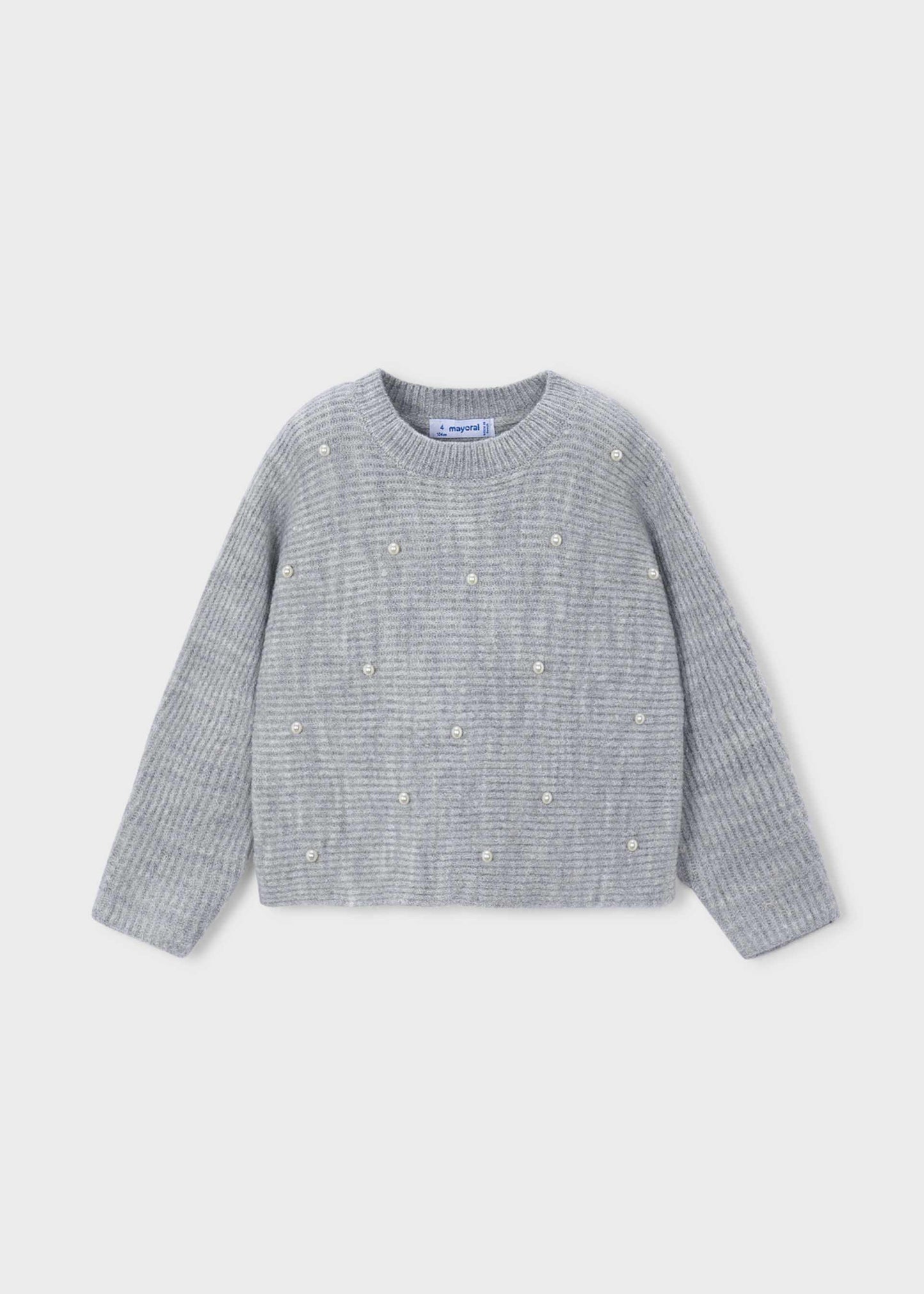Grey Knit Sweater With Pearls