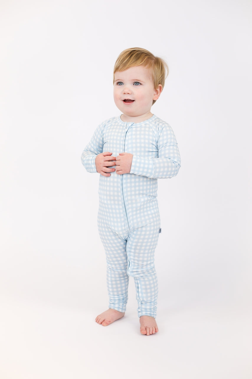 Blue Gingham Convertible Footie