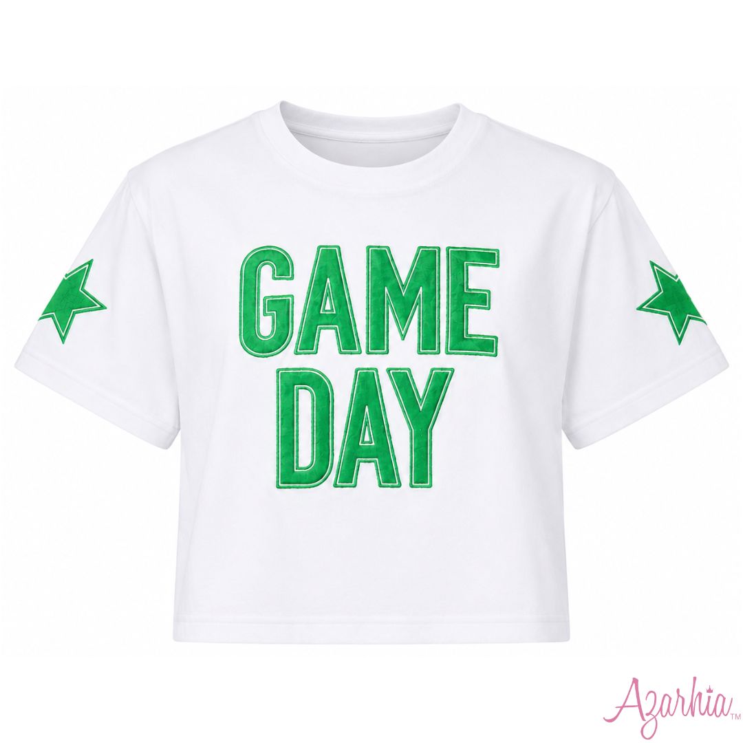 Green Shimmer Game Day Star Tee