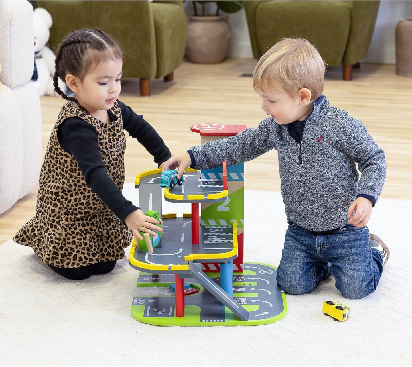 Wooden Busy Wheels Garage Playset