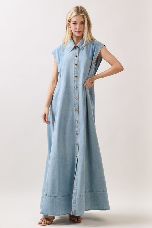 Light Denim Button Down Maxi Dress