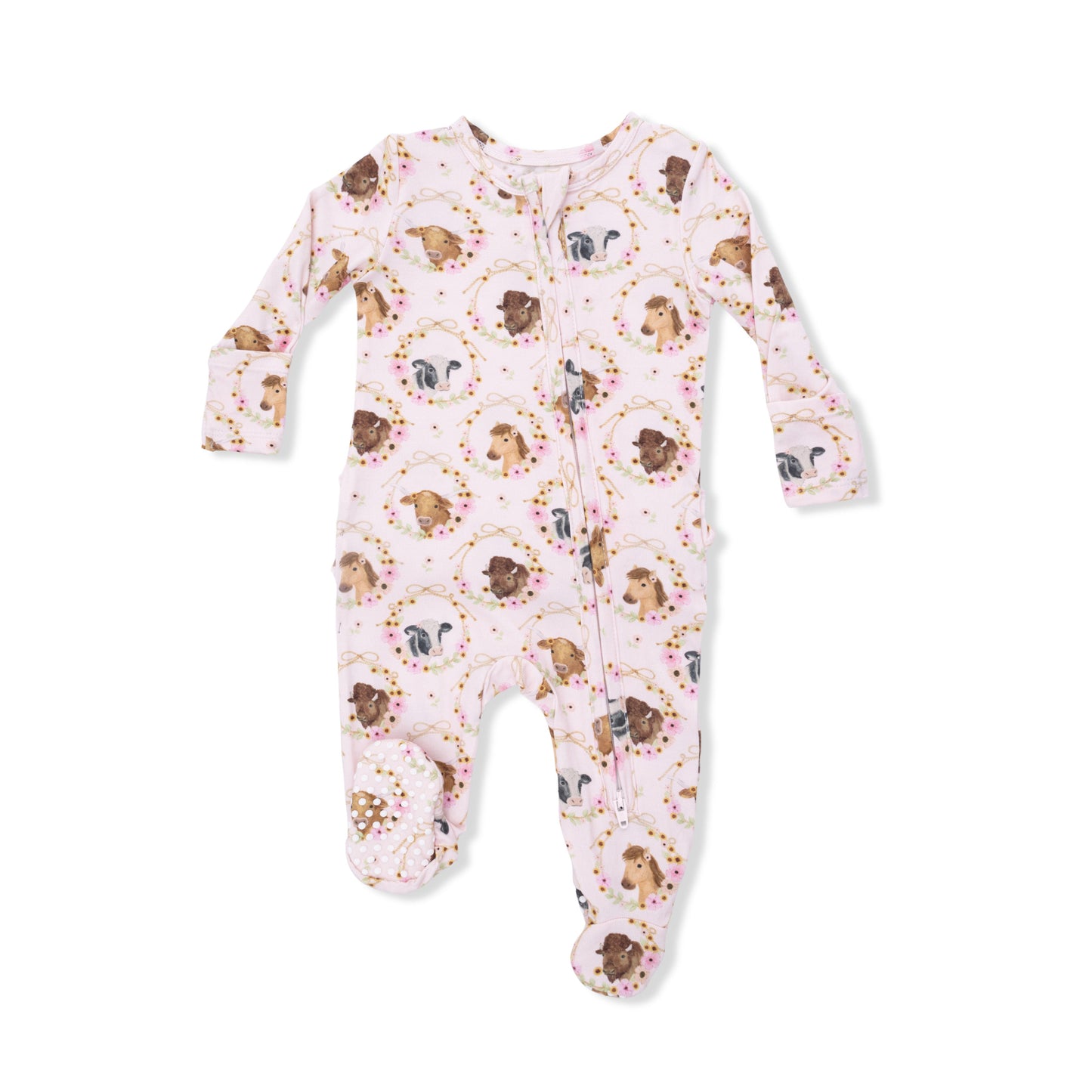 Farm Animals Rope Floral Zip Footie