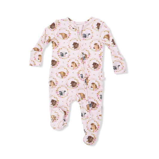 Farm Animals Rope Floral Zip Footie