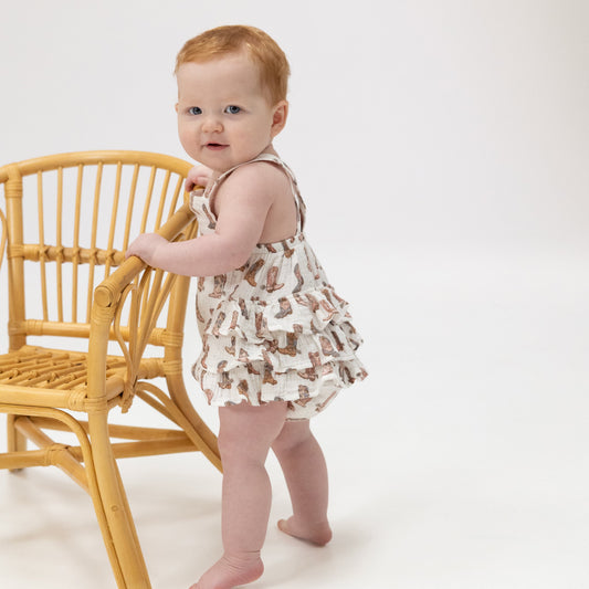 Cowgirl Boots Ruffle Sunsuit