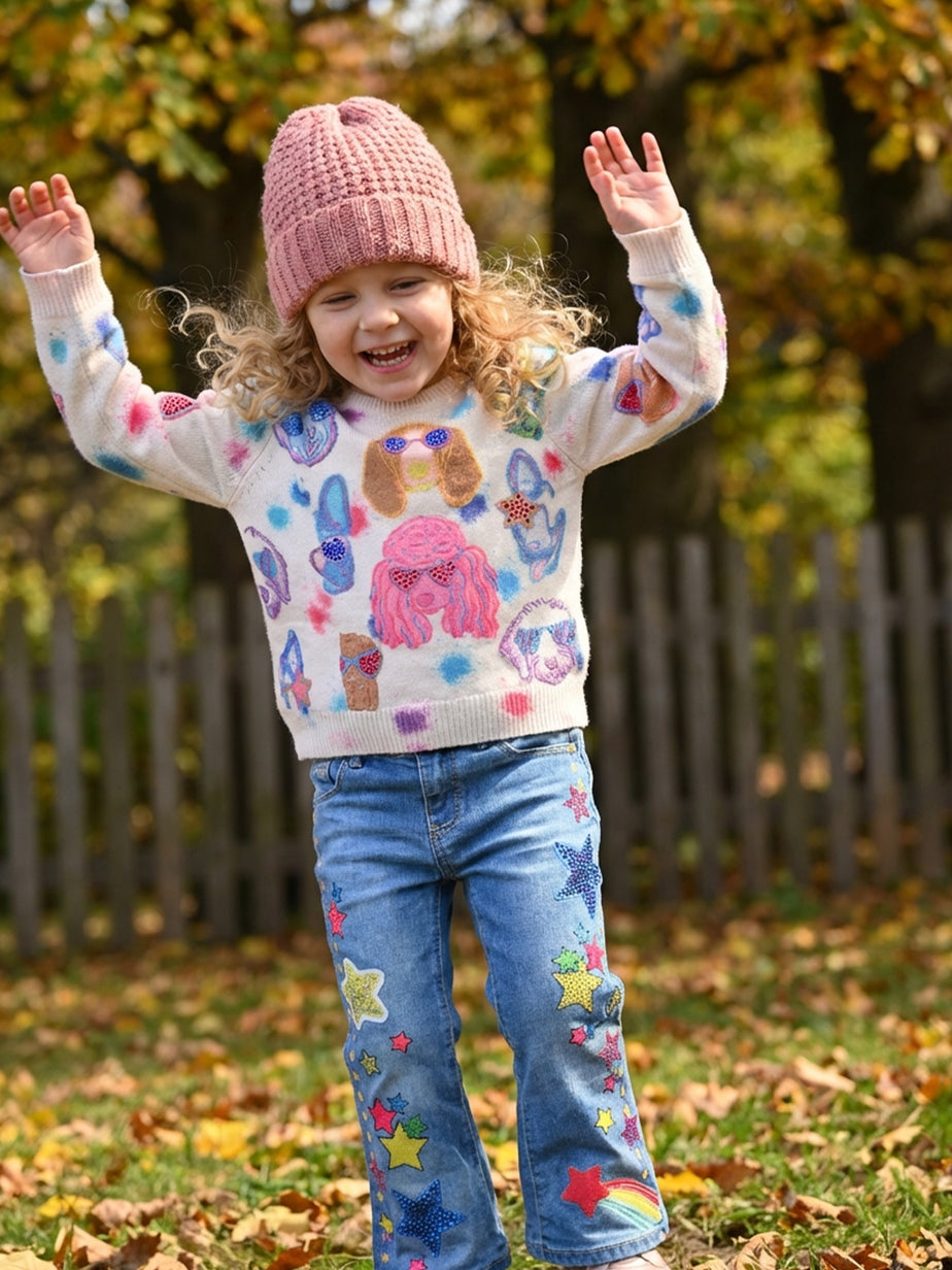 Multi Color Dog Print Sweater