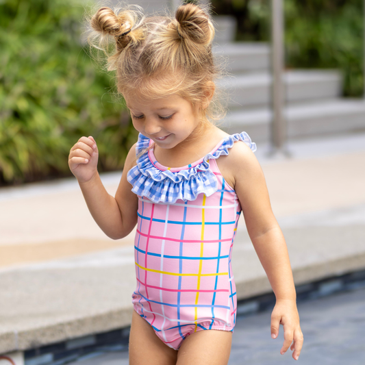 Dreamscape Plaid Bow Back Swimsuit