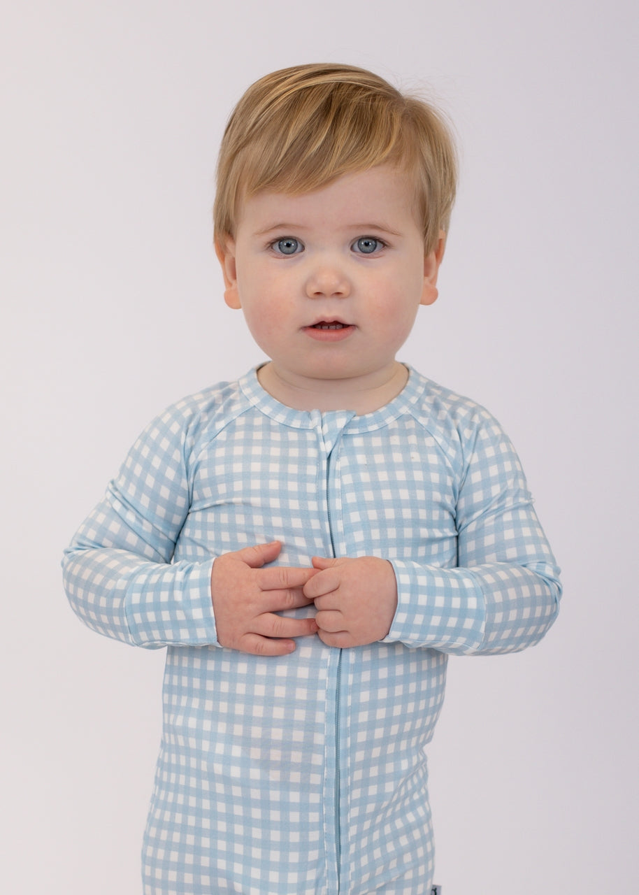 Blue Gingham Convertible Footie