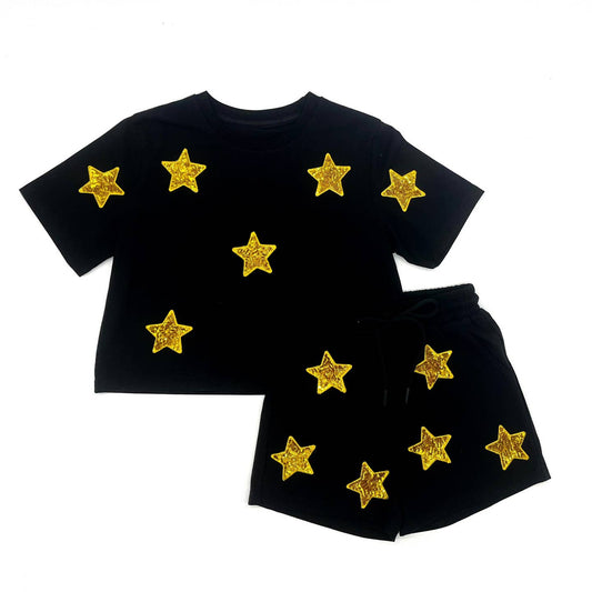 Black & Gold Sequin Star Short Set