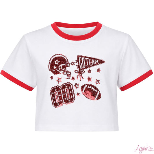 Red Sequin Elements Football Top