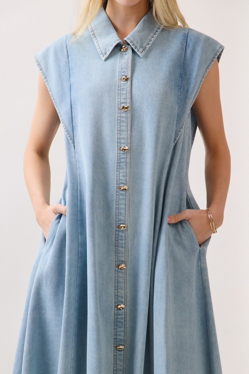 Light Denim Button Down Maxi Dress