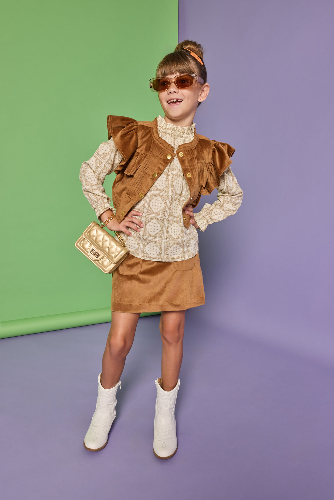 Brown Faux Suede Skort