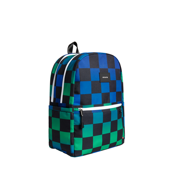 Blue Checkerboard Kane Double Pocket Backpack