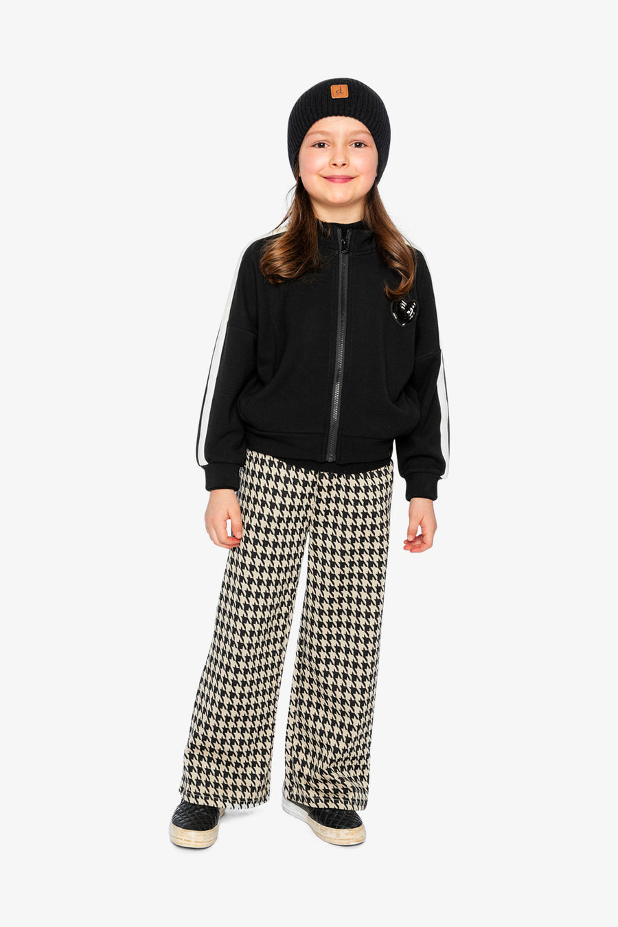 Beige Houndstooth Flare Pants