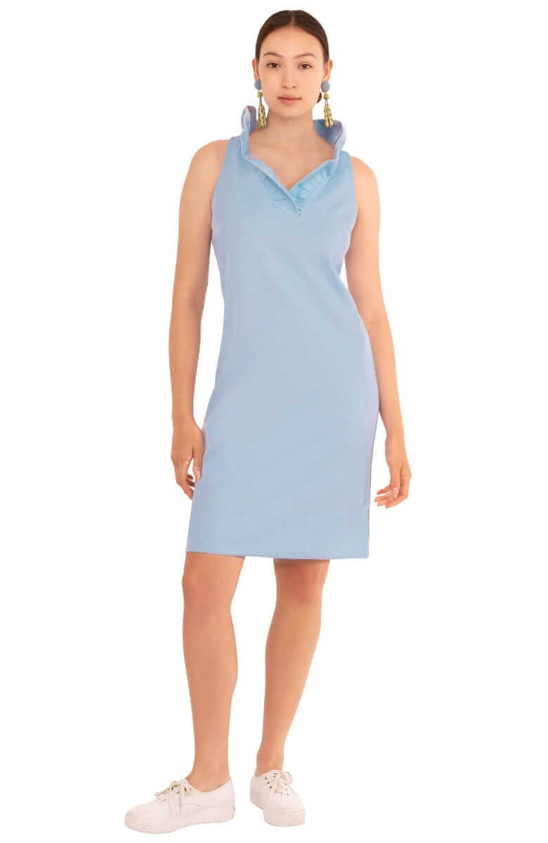 Periwinkle Jersey Ruffneck Sleeveless Dress