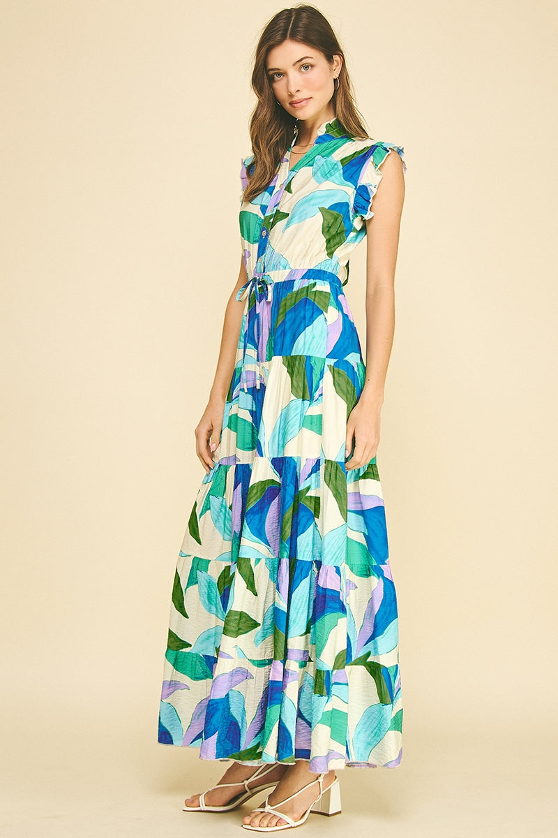 Blue Leaf Tiered Maxi Dress