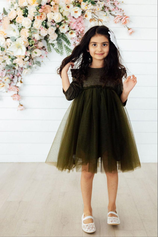 Olive Shimmer Tutu Dress